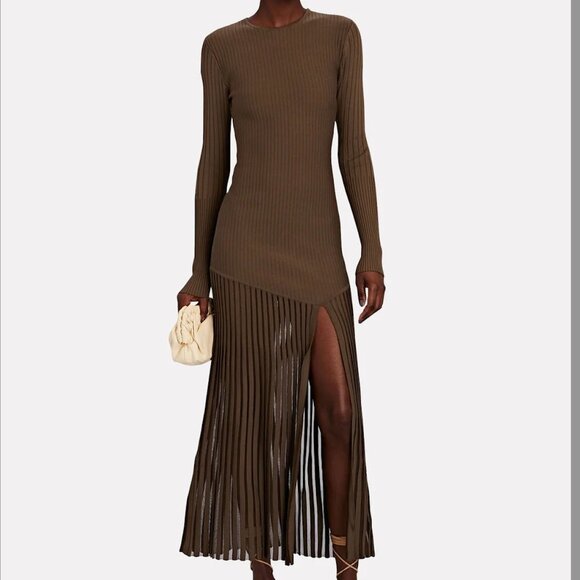 SIR the Label Sylvie Ribbed Long Sleeve Dress in Brown Size 0 - Picture 3 of 11